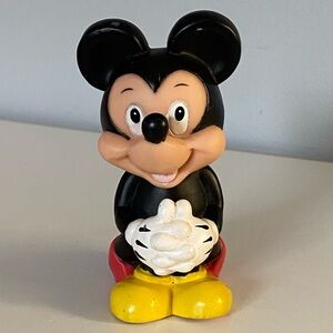 Vintage Mickey Mouse Disney Rubber Squeaky Sitting Clutching Hands 4.25” Cute!